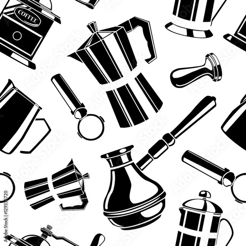 Seamless pattern background with coffee tools 