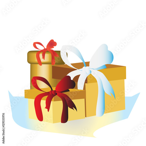 colorful wrapped gift box. Lots of presents.