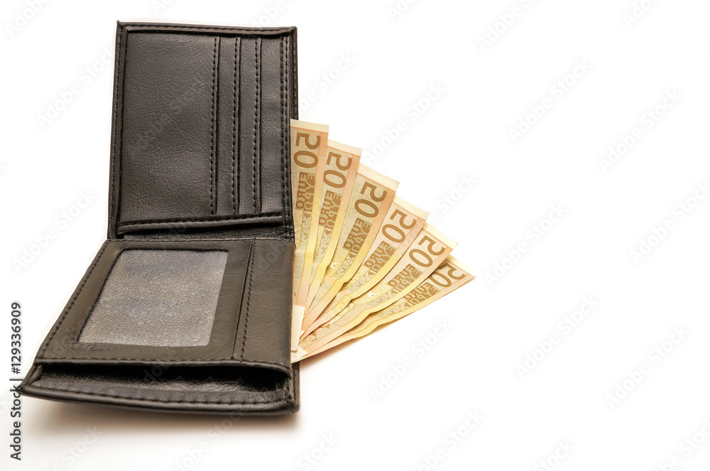 Euro money in wallet isolated on white background. Euro money in wallet isolated on white background.