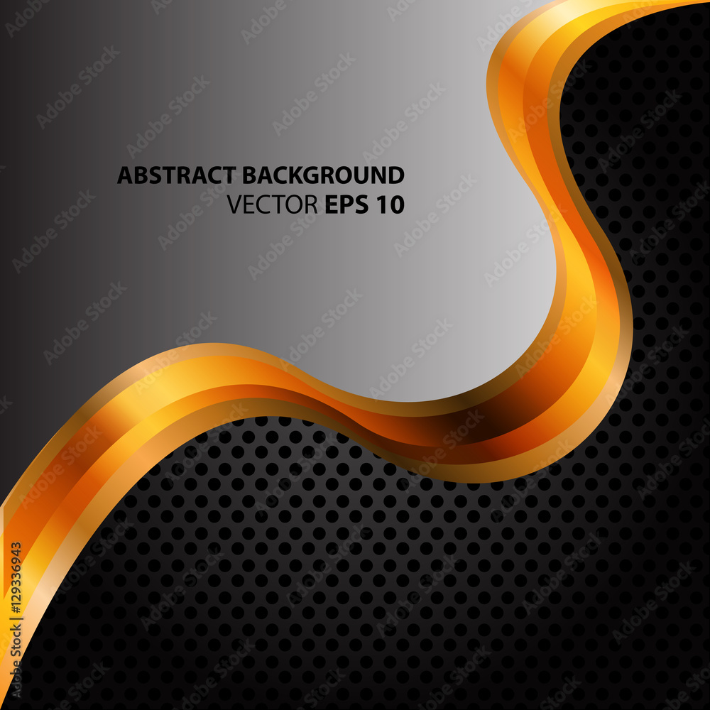 Abstract gold wave curve on gray and black circle mesh design modern ...