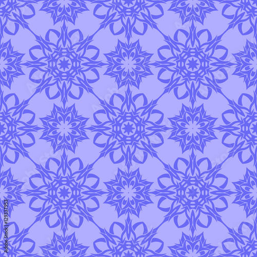 Blue Ornamental Seamless Line Pattern. Endless Texture. Oriental Geometric Ornament