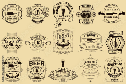 Set of labels for beer and alcoholic beverages. Vintage design. Badges for the logo and design.