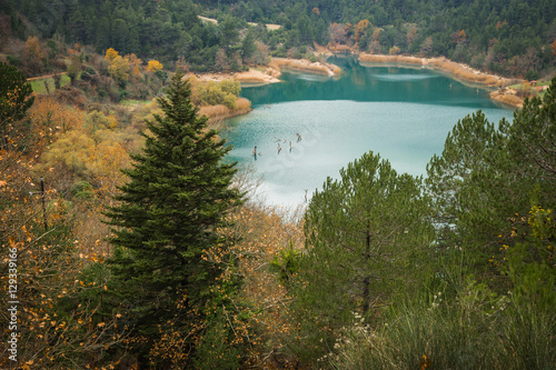 Autumn landscape with green waters of lake Tsivlos, Peloponnese, photo