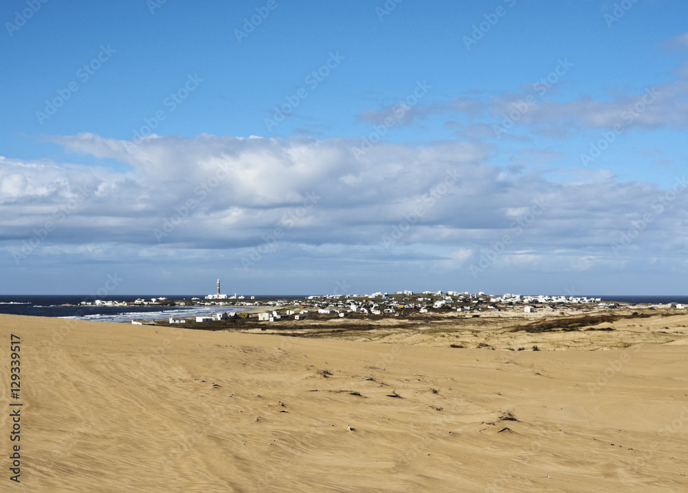 Uruguay, Rocha Department, Cabo Polonio seen from the dunes.