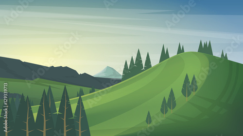 Summer green landscape. Vector illustration