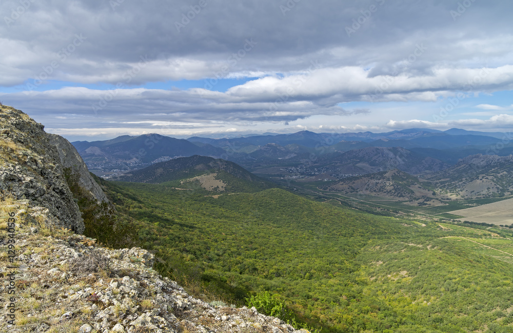 View from the top of the ridge. Crimean mountains, September.