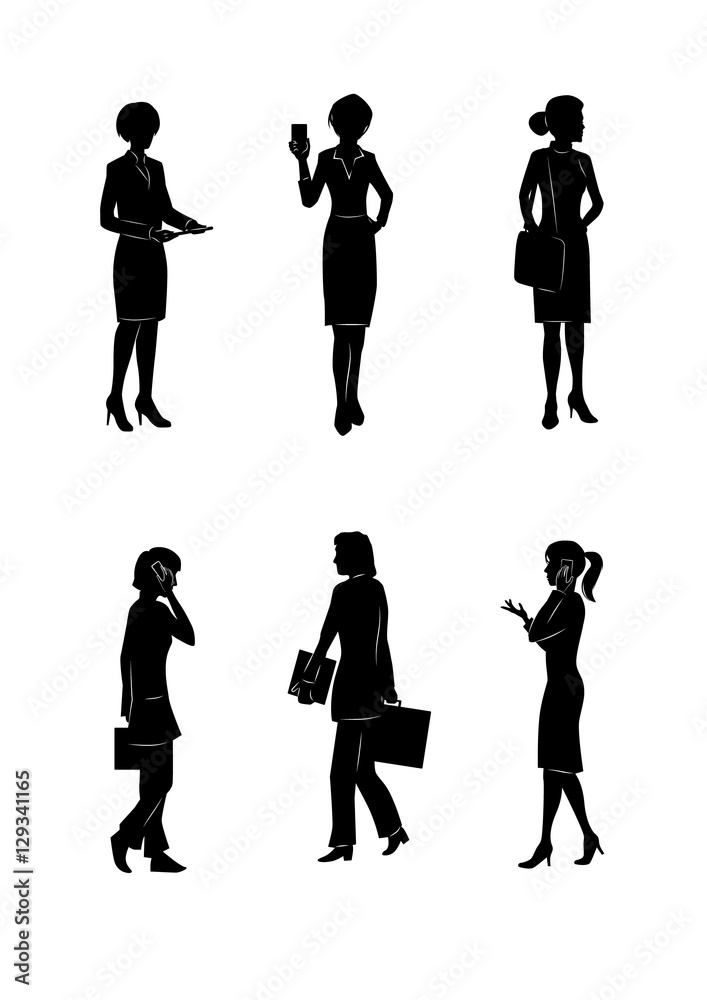 Six silhouettes of businesswoman
