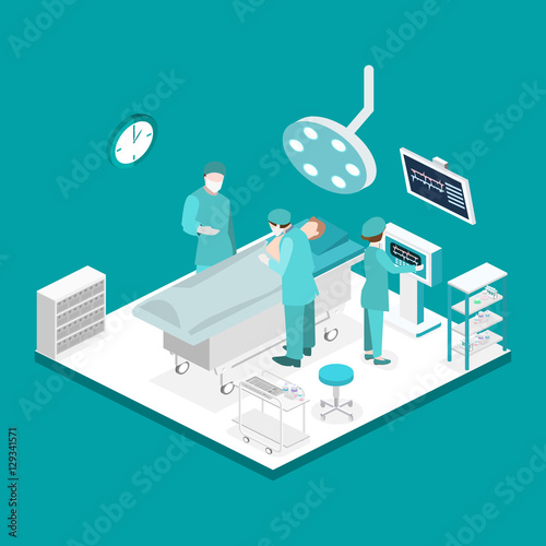 Isometric flat 3D concept vector interior of Surgery Department.