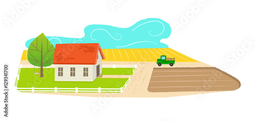 Farmland - Cute cartoon farmhouse with a farmland view. Eps10
