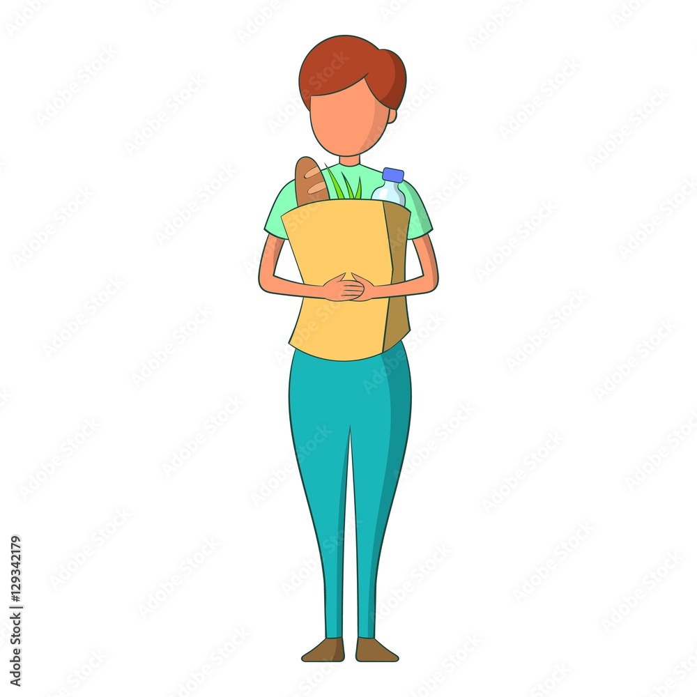 Nurse with food bag icon. Cartoon illustration of nurse vector icon for web design