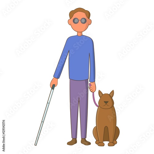 Blind man with guide dog icon. Cartoon illustration of blind man with guide dog vector icon for web design