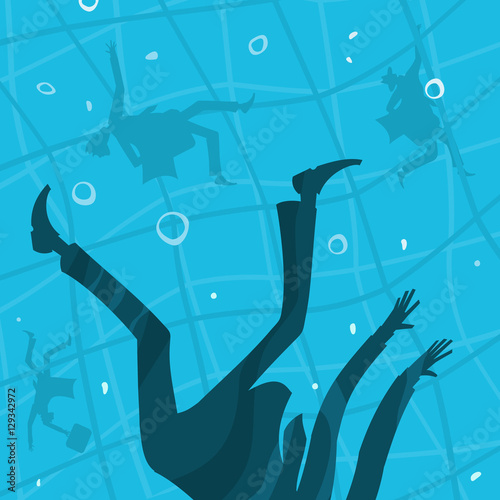 Business People drown in the water vector illustration