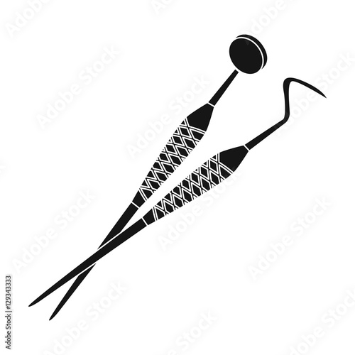 Dental instruments icon in black style isolated on white background. Dental care symbol stock vector illustration.