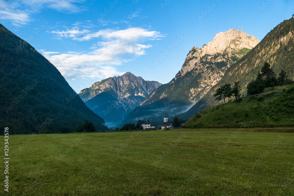 Beautiful Mountain Valley Landscape At Sunrise