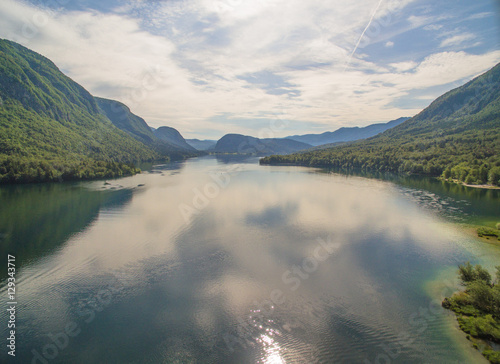 Aerial  Beautiful Mountain Lake Landscape In Bohinj  Slovenia At Summer