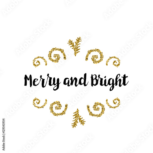 Christmas card on white background with golden elements and text