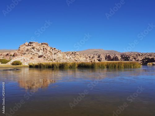 Bolivia, Potosi Departmant, Nor Lipez Province, Valle de las Rocas, Landscape of the Laguna Negra.