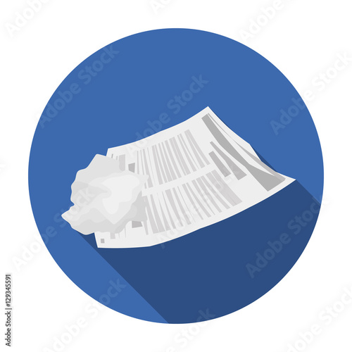 Crumpled paper icon in flat style isolated on white background. Trash and garbage symbol stock vector illustration.