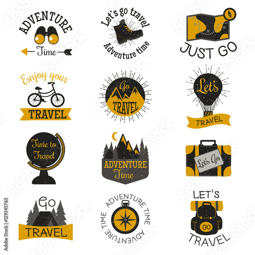 Travel motivation badges vector set.