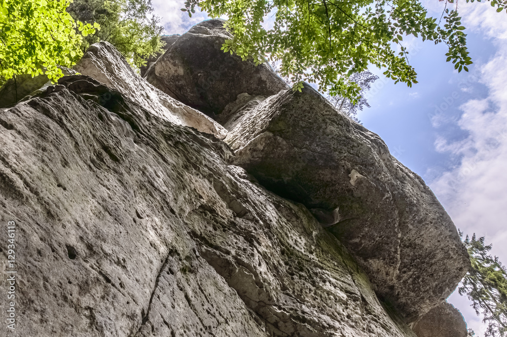 Huge rock formations shot from a low angle