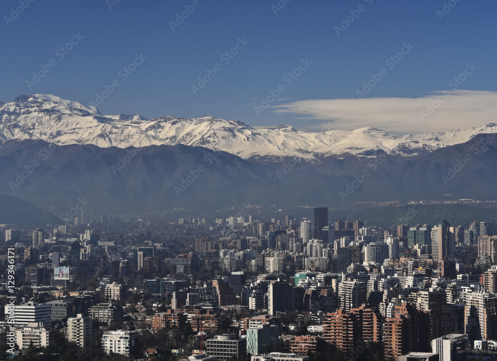 custom made wallpaper toronto digitalChile, Santiago, View from the Parque Metropolitano towards the high raised buildings in financial sector. Snow covered Andes in the background.