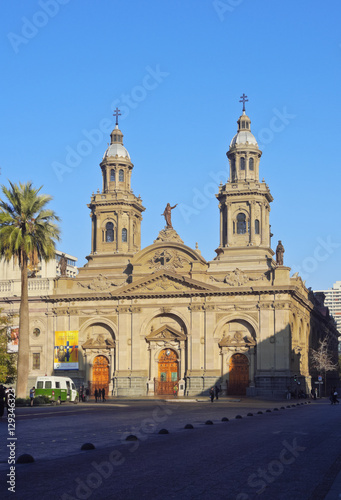 Chile, Santiago, View of the Plaza de Armas and the Metropolitan Cathedral.