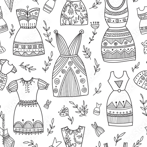 Boho ethnic style dresses seamless pattern.