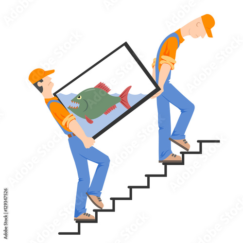 Loaders with an aquarium on the stairs