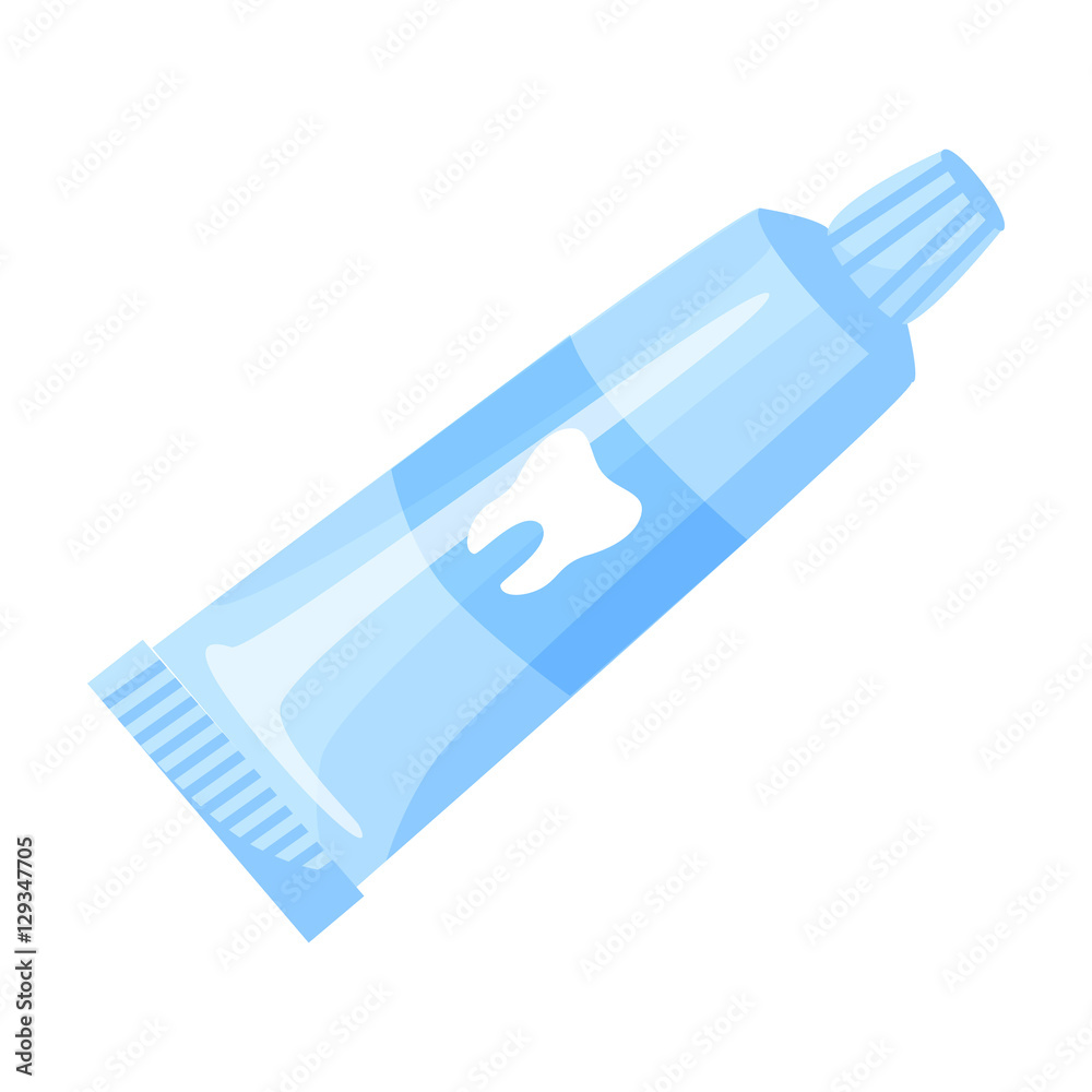 Tube of toothpaste icon in cartoon style isolated on white background. Dental care symbol stock vector illustration.