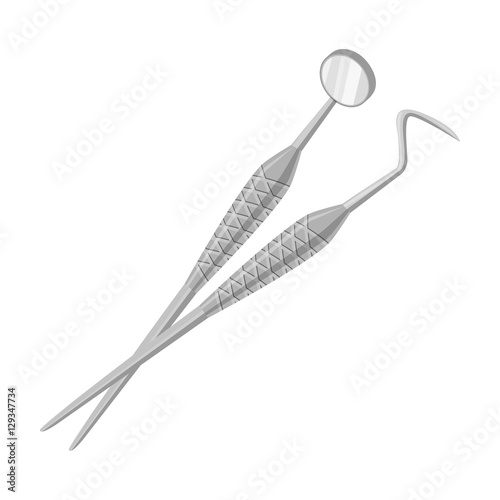 Dental instruments icon in cartoon style isolated on white background. Dental care symbol stock vector illustration.