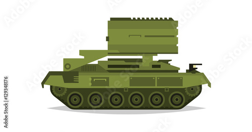 Multiple launch rocket systems. Military equipment. Special transport. Missiles, bombs, destruction of the enemy. All Terrain Vehicle, an armored corps. Vector illustration