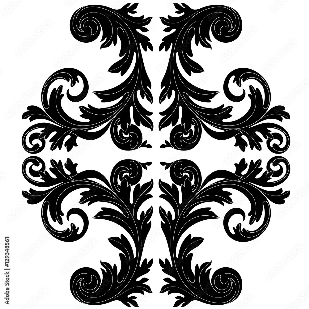 Vintage baroque ornament, corner. Retro pattern antique style acanthus. Decorative design element filigree calligraphy. Vector.