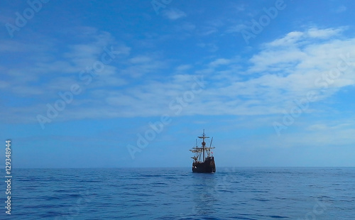 A beautiful sailboat in the open ocean. Atlantic Ocean, Madeira, Portugal