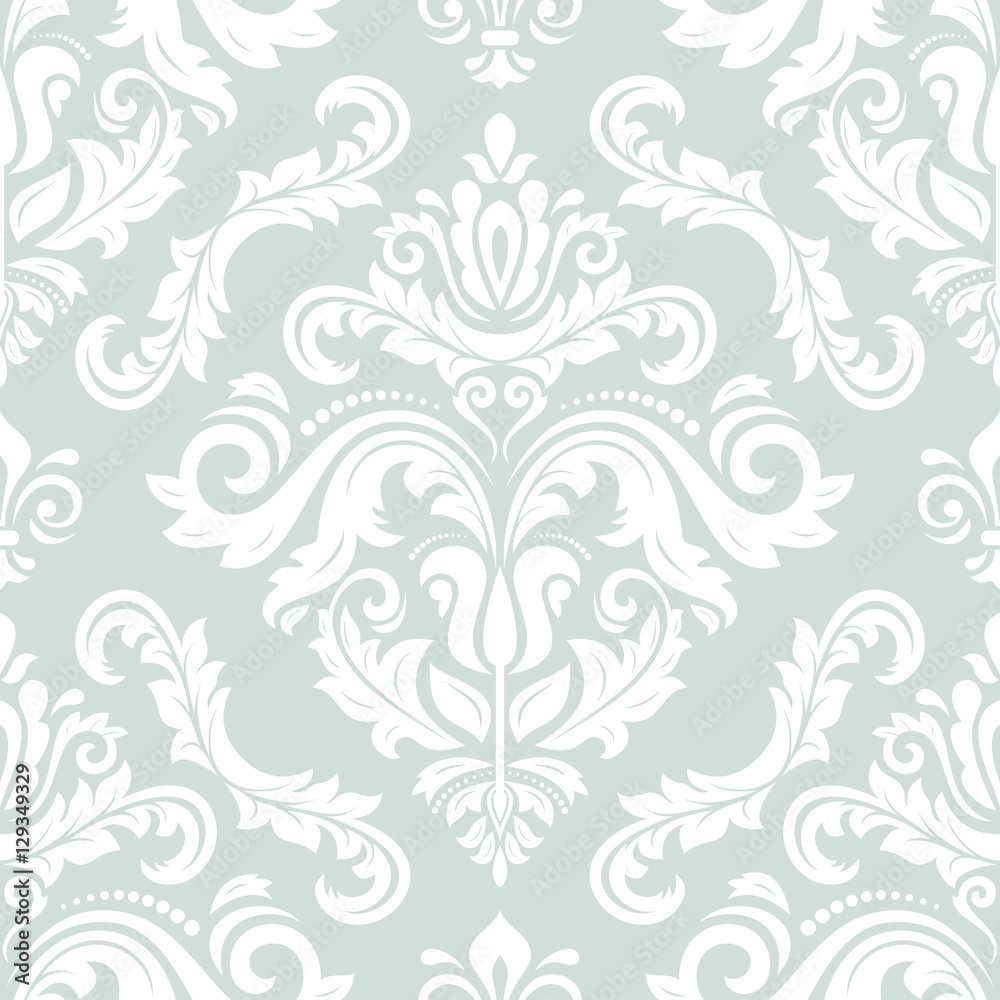 Damask vector classic white pattern. Seamless abstract background with repeating elements. Orient background