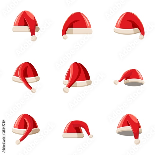 Magician Santa Claus hat icons set. Cartoon illustration of 9 magician Santa Claus hat vector icons for web