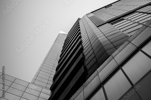 Skyscrapper building. Steel and glass. Black and white image photo