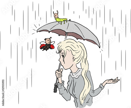 Vrouw in de regen met paraplu