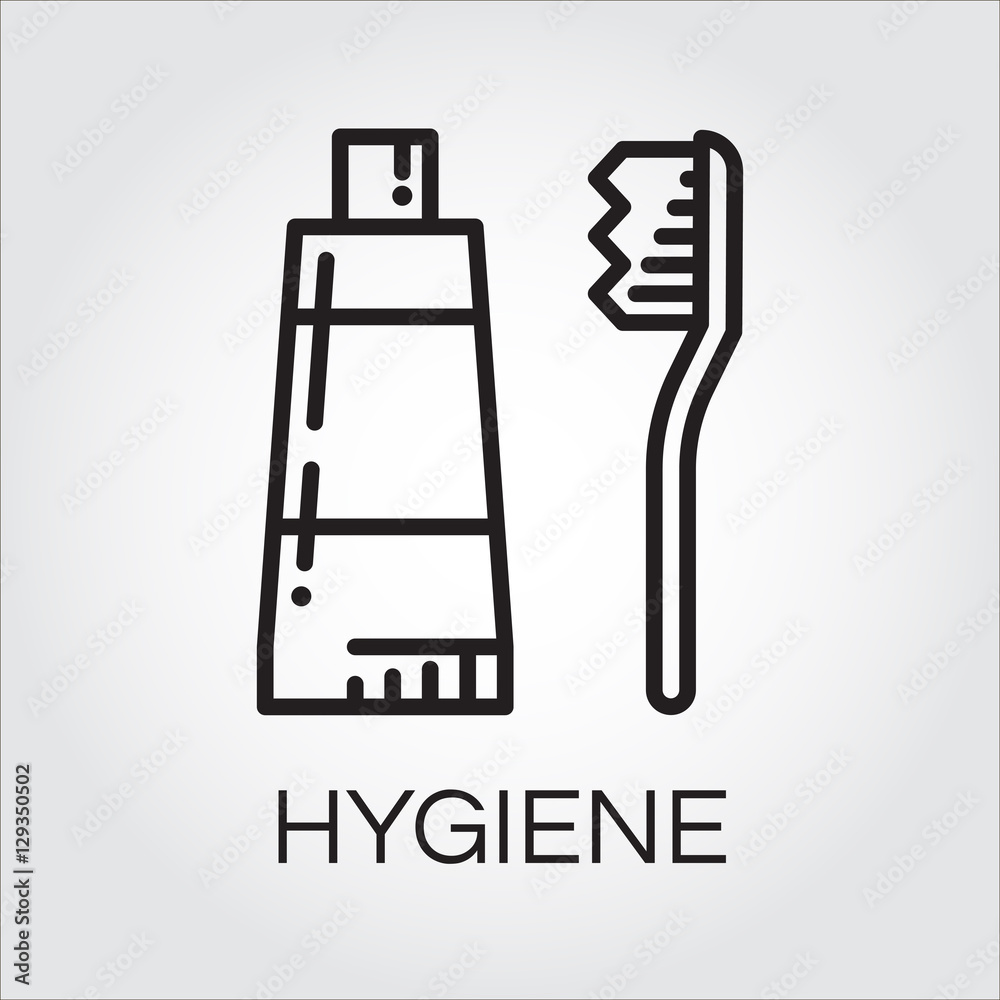 Simple black icon of toothpaste and brush in outline style Stock Vector ...
