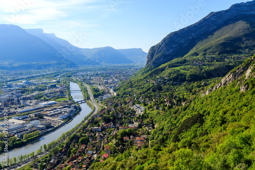 View of Grenoble and the Alps, France.
