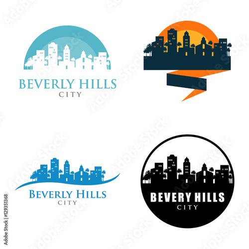 Beverly Hills City Skyline Landscape Logo Symbol Set