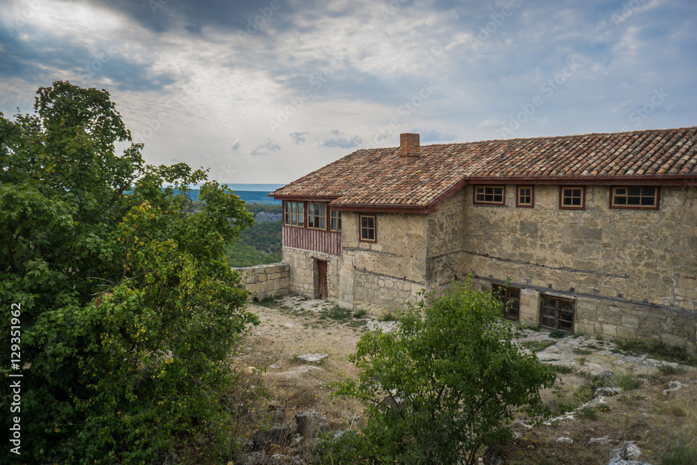 Old stone houses of the medieval town Chufut-Kale in the mountains