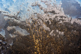 Frozen window glass. Winter ice abstract background