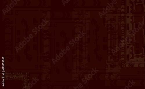 vertical and horizontal abstract geometric shapes on a red backg