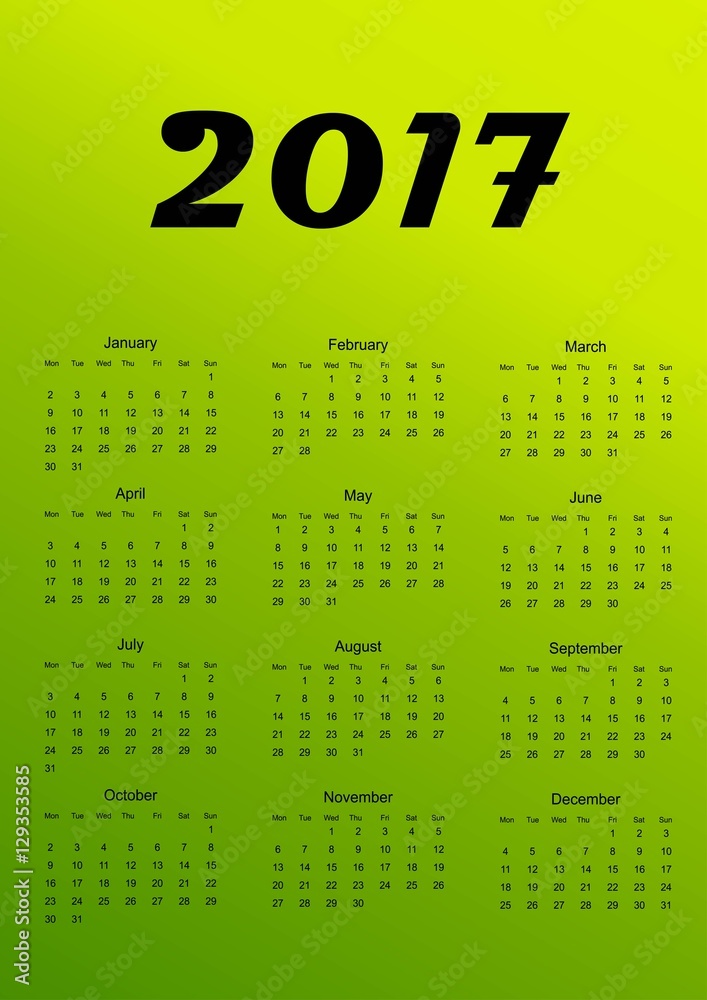 Calendar for 2017. Green gradient background. Vector illustration. Calendar for 2017. Green gradient background. Vector illustration.