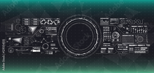 set of black and white infographic elements. futuristic user interface HUD