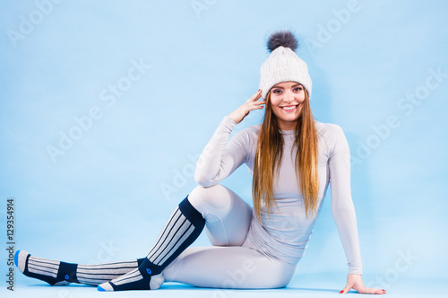 woman in thermal underwear top ang leggings photo