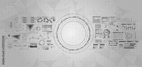 set of black and white infographic elements. futuristic user interface HUD