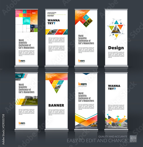 Abstract business vector set of modern roll Up Banner stand desi
