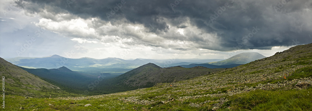 Thunder Cloud in the mountain/ Before thunder storm in the North Ural mountain