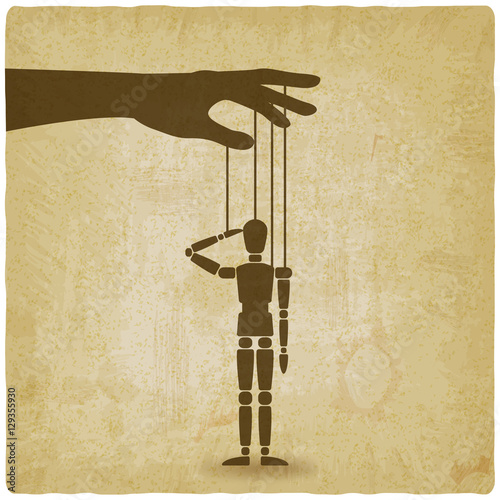 hand with puppet old background